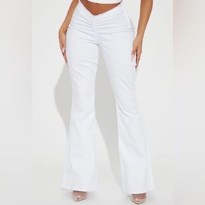 Fashion Nova Heart Breaker V Front Ruched Flare Jeans